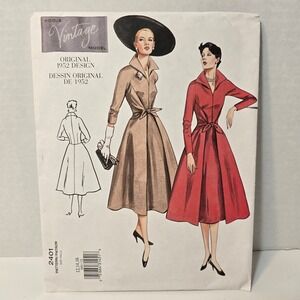 Vogue 2401 Uncut Sewing Pattern Vtg Dress Mid Calf Collar Flared Wrap Skirt